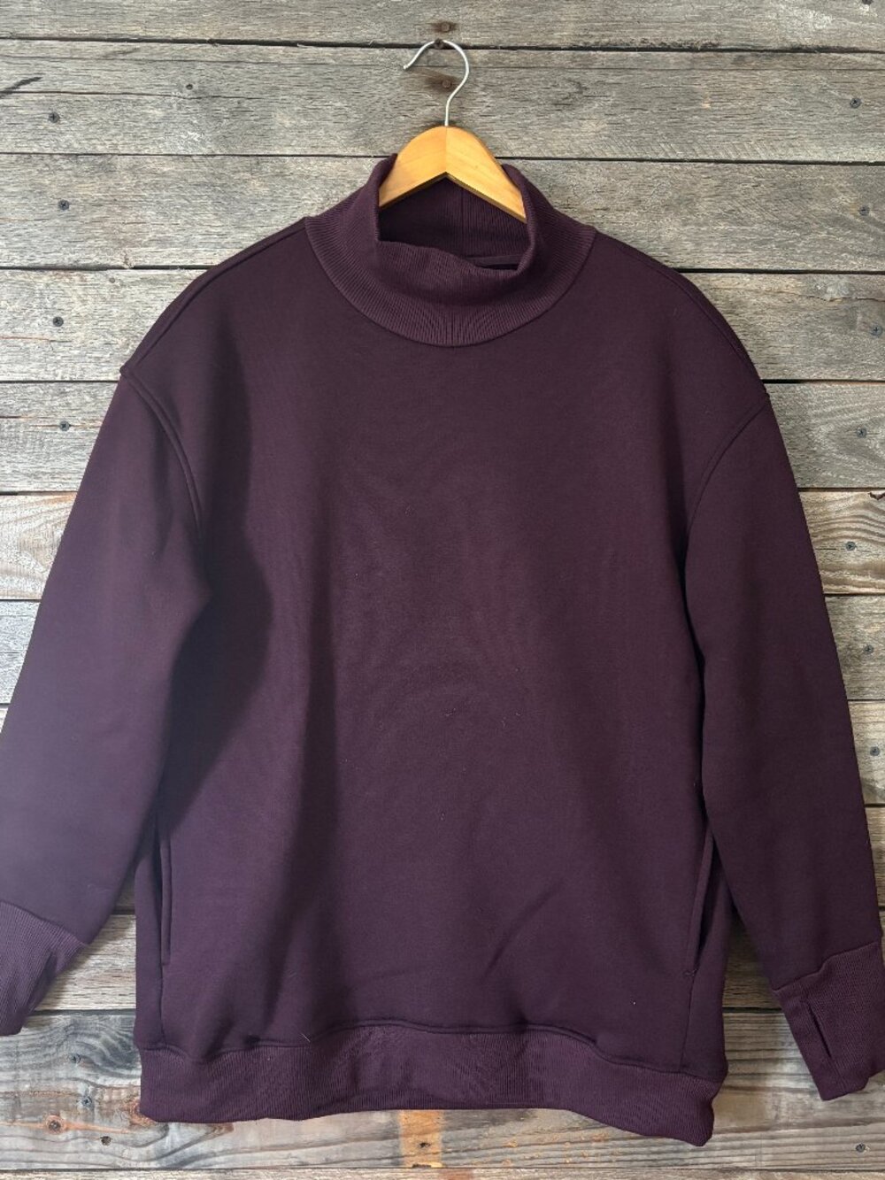 RBX Plum Purple Mock Neck Long Sweatshirt with Pockets, Thumb Holes - Size M